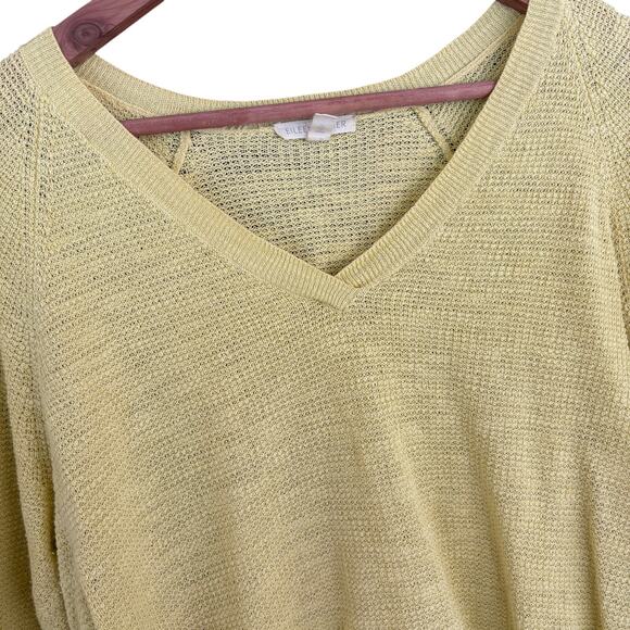 Eileen Fisher Linen Waffle Sweater XL V Neck Yellow Organic Boho Lagenlook - Picture 6 of 6